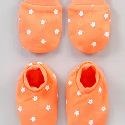 Babyhug 100% Cotton Mittens & Booties Set Polka Dots - Orange-image-54
