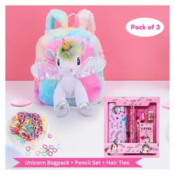 Puchku Unicorn Bag with Stationery Gift set and Hair Ties Pack of 3 - Multicolor-picture-19