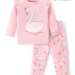 Babyoye Eco Conscious Cotton Modal Full Sleeves Night Suit Duck Print - Pink image 1