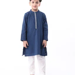 Babyhug Cotton Woven Cambric Full Sleeves Solid Kurta Pyjama Set- Navy Blue-picture-38