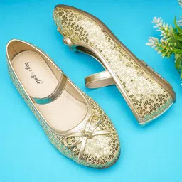 boyz n galz Sequin Embellished & Bow Applique Detailed Ballerinas - Gold-picture-13