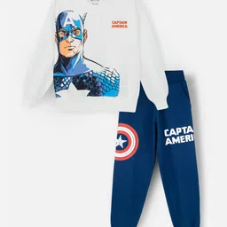 Nap Chief Pure Cotton Marvel Avengers Featuring Full Sleeves Captain America Printed Sweatshirt & Joggers Set - Off White-picture-23