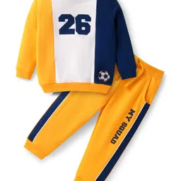 Babyhug Terry Knit Full Sleeves Cut & Sew T-Shirt & Lounge Pant Set with Text Print - Yellow-picture-25