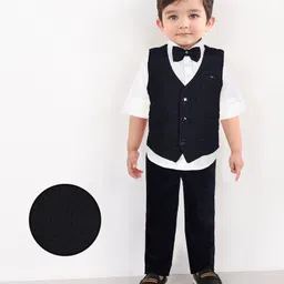 BAD BOYS Cotton Full Sleeves Three Piece Textured Party Suit Set With Bow - Blue-picture-13