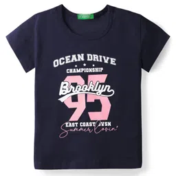 UCB Cotton Knit Half Sleeves T-Shirt with Text Print - Navy Blue image 1