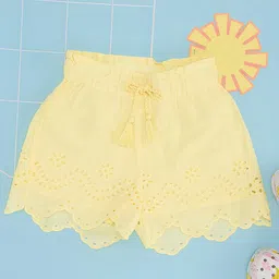 Pantaloons Junior Cotton Schiffli Embroidered Shorts - Wax Yellow-picture-10