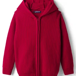 Pine Kids Knit Full Sleeves Solid Color Hooded Front Open Sweater - Red-picture-10
