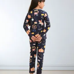 Anthrilo Full Sleeves All Over Circus Theme Printed Night Suit - Blue image 2