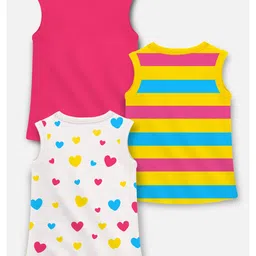 Trampoline Cotton Blend Pack Of 3 Sleeveless Heart Printed & Striped Tees - Multi Colour image 3