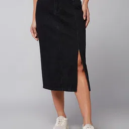 DOLCE CRUDO Denim A-Line Midi Skirt-picture-38