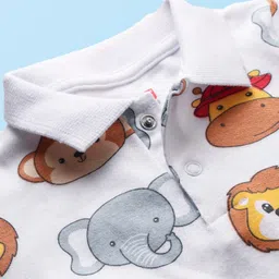 Babyhug Interlock Knit Half Sleeves Romper with Animal Print - Navy Blue & White image 3