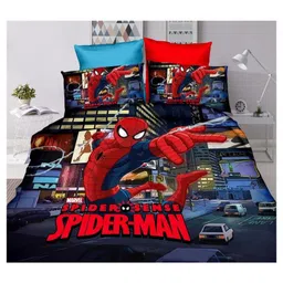 BhaiJi Bedsheets Glace Cotton AC Comforter Bed Sheet Bedding Set Double Bed With 2 Pillow Covers Kids Cartoon Prints - Spider Man image 3