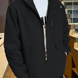 HERE&NOW Men Spread Collar Solid Casual Bomber Jacket image 5