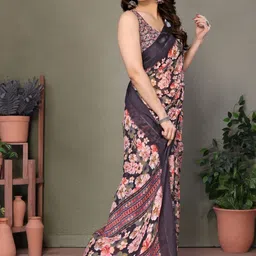 HERE&NOW Peach Printed Satin Sarees-picture-25