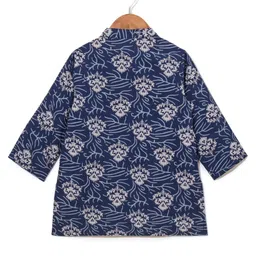 Babyhug 100% Cotton Full Sleeves Kurta & Lurex Dhoti Set Floral Print - Indigo image 4