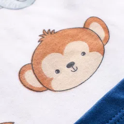 Babyhug Interlock Knit Half Sleeves Romper with Animal Print - Navy Blue & White image 4