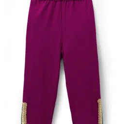 EARTHY TOUCH Single Jersey Knit Three Fourth Sleeves Kurta Salwar & Dupatta Set With Floral Foil Print - Purple image 4