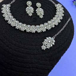 VATSALYA creation Rhodium-Plated Stone Studded Jewellery Set-picture-45
