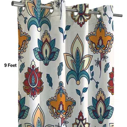 Steve & Anderson Indian Motifs Mustard & White 2 Pcs Black Out Long Door Curtains (9Feet) image 3
