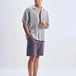 HIGHLANDER Self Design Textured Spread Collar Short Sleeves Relaxed Fit Casual Shirt image 5