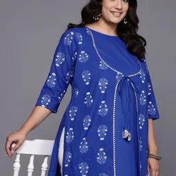 A PLUS BY AHALYAA Plus Size Ethnic Motifs Printed Layered Gotta Patti Pure Cotton Kurta-picture-32