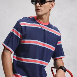 WROGN Striped Drop-Shoulder Sleeves Pure Cotton Oversized T-shirt-picture-19
