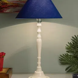 Homesake White & Blue Solid Handcrafted Bedside Standard Table Lamp with Shade-picture-38