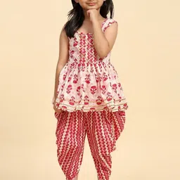 PAVITRA Girls Floral Printed Regular Gotta Patti Kurti with Dhoti Pants-picture-34