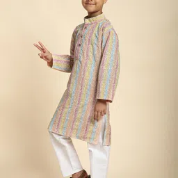 Pro-Ethic STYLE DEVELOPER Boys Floral Printed Pure Cotton Straight Kurta with Pyjamas image 4