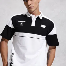 WROGN Oversized Fit Colourblocked Polo Collar Pure Cotton T-shirt-picture-21