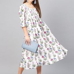 Biba Off-White & Pink Floral Printed A-Line Dress-picture-17