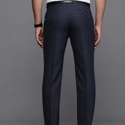 Louis Philippe Men Navy Blue Self-Design Slim Fit Formal Trousers image 3