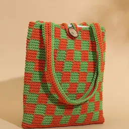 ITIHASIKALA Checked Checkered Crochet Tote Bag image 4