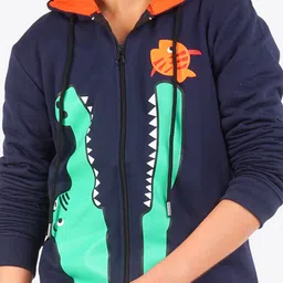 ariel Boys Navy Blue Printed Hooded Sweatshirt image 2
