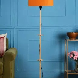 Sanded Edge Orange Miller Floor Lamp in Solid Natural Wood Color with Oval Shade image 2