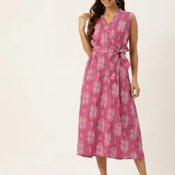 FERANOID Ethnic Motifs Print Cotton Midi Dress image 1