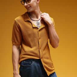 HERE&NOW Cable-Knits Cuban Collar Pure Cotton Opaque Casual Shirt-picture-44