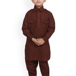 SG YUVRAJ Boys Burgundy Solid Kurta with Pyjamas-picture-3
