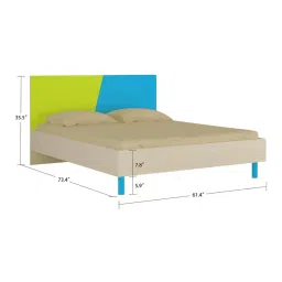 adona Fiona Engineered Wood Non Storage Bed in Lime Yellow Azure Blue Colour image 5