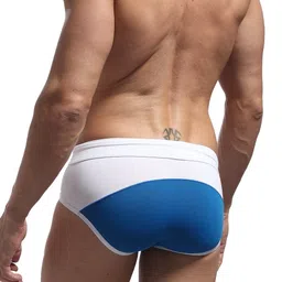 brave person Men's Sexy Color Matching Beach Swimwear Sport Shorts Swim Briefs B1135 (S, Blue) image 2