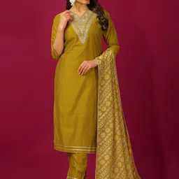 JDS LIFESTYLE Women Embroidered Thread Work Kurta with Trousers & Dupatta Kurta Sets-image-96