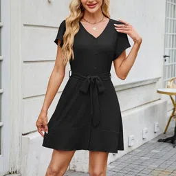 Outzidr Flared Sleeve Shirt Mini Dress-picture-30