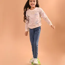 Lilpicks Couture Full Sleeves Floral Printed Sweatshirt With Terry Fleece Legging Set - Peach Grey-picture-19