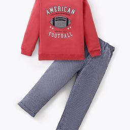 Cucumber Single Jersey Knit Full Sleeves American Football Printed T-Shirt &  Lounge Pants Set - Dark Red-picture-20