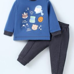Zero Interlock Knit Full Sleeves Animal Printed T-Shirt & Joggers Set - Navy & Charcoal Grey-picture-19