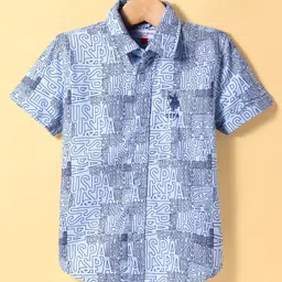 US Polo Assn Cotton Woven Half Sleeves Text Printed Shirt - Blue-image-65