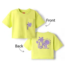 Babyhug Cotton Knit Half Sleeves Drop Shoulder T-Shirt with Coconut Tree Print -Limegreen-picture-23