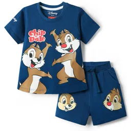 Babyhug Disney Single Jersey Knit Half Sleeves T-Shirt & Shorts Set with Chip N Dale Graphics - Navy Blue-picture-15