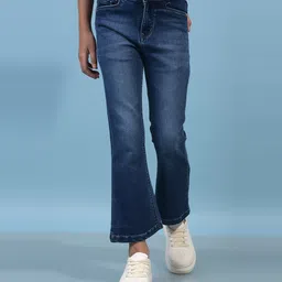 CRIMSOUNE CLUB Cotton Woven Washed Bootcut Jeans - Blue-image-90