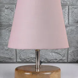 Devansh Grey cotton Round Natural Wood Table Lamp image 2